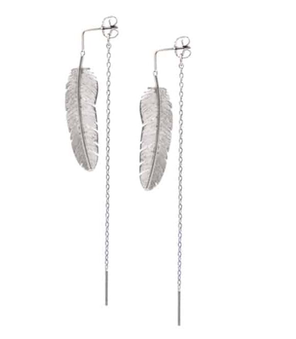 HEIRING FJER MELLEM ØREHÆNGER MED KÆDE I SØLV - 51-5-98ØH/KÆ/RH