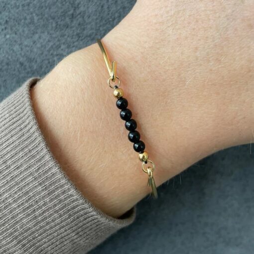 HEIRING SORT AGAT TOP TIL MULTI ARMRING I FORGYLDT - 53-4-27FG - Billede 2