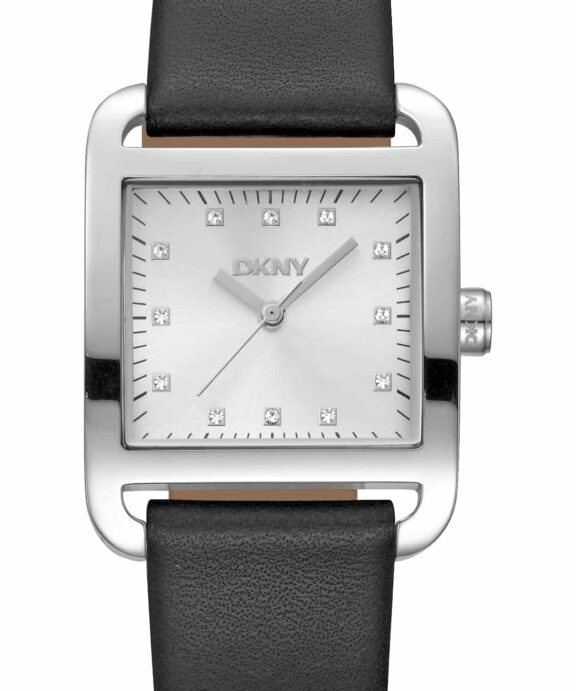 DKNY CITY MIDI UR DAME STÅL MED SORT LÆDERREM - DK1L004L0015