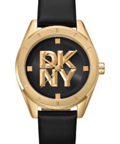 DKNY CHAMBERS MIDI UR DAME GULD FARVET MED SORT LÆDERREM - DK1L016L0025