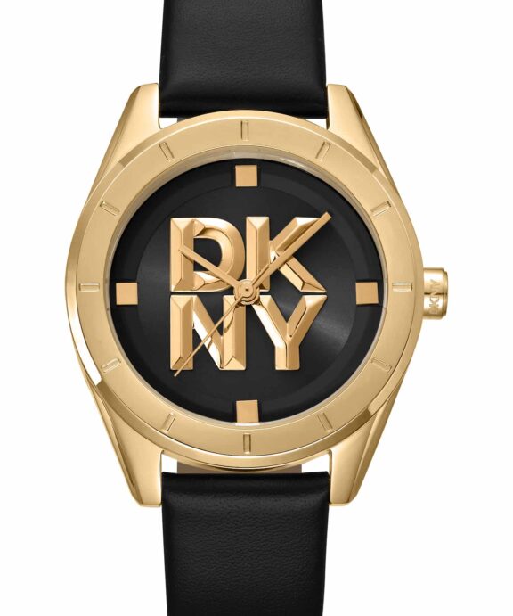 DKNY CHAMBERS MIDI UR DAME GULD FARVET MED SORT LÆDERREM - DK1L016L0025