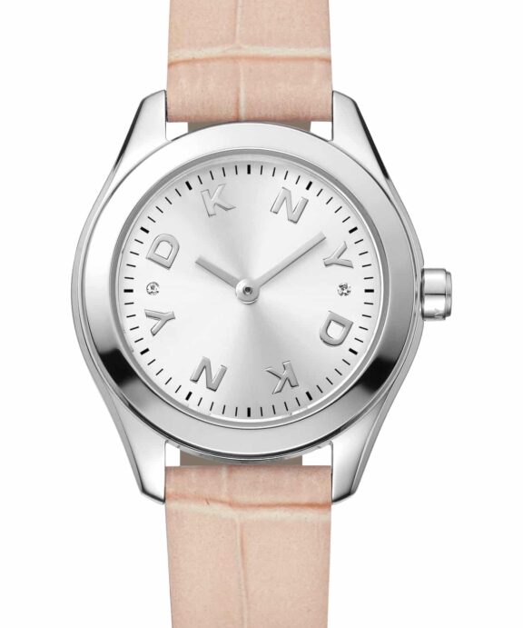 DKNY ASTORIA LOGO UR DAME STÅL MED LYS ROSA LÆDERREM - DK1L033L0015