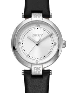 DKNY ESSENTIAL MINI UR DAME STÅL MED SORT LÆDERREM - DK1L043L0015