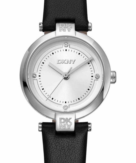 DKNY ESSENTIAL MINI UR DAME STÅL MED SORT LÆDERREM - DK1L043L0015