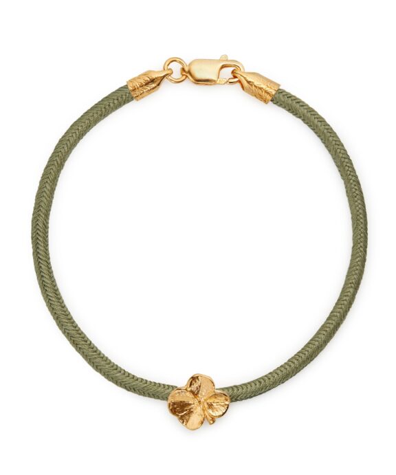 FLORA DANICA FIRKLØVER SILKEARMBÅND OLIVEN FARVET I FORGYLDT SØLV 20 CM - FLC-SILK-OLIVE-20-G