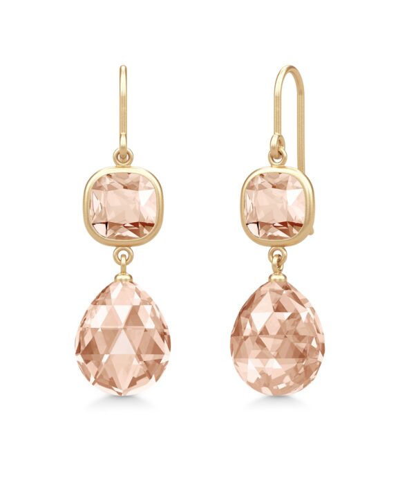 JULIE SANDLAU OLIVIA ØREHÆNGER I FORGYLDT SØLV MED PEACH MORGANITE KRYSTAL - HKS728GDPEAMOCR