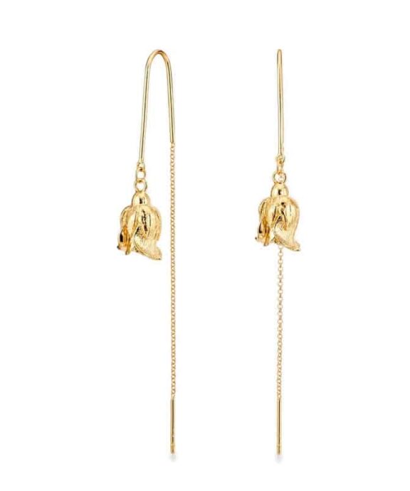 FLORA DANICA ROSE ØREHÆNGERE MED KÆDE I FORGYLDT SØLV - ROS-EACH-G