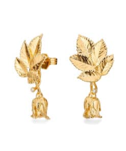 FLORA DANICA ROSENBLAD ØRERINGE I FORGYLDT SØLV MED AFTAGELIGE ROSER OG DIAMANTER - ROS-EAPEN-G