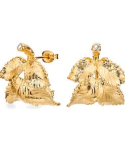 FLORA DANICA ROSENBLAD HOOP ØRERINGE I FORGYLDT SØLV MED DIAMANTER - ROS-HOPC-G