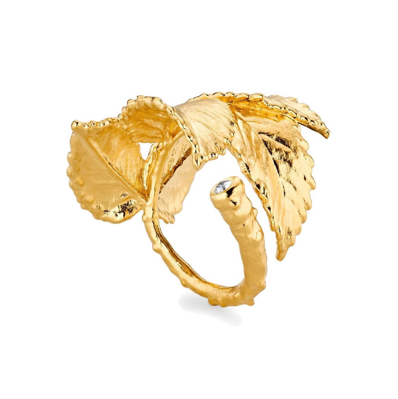 FLORA DANICA ROSENBLAD STATEMENT RING FORGYLDT SØLV MED DIAMANT - ROS-STRI-G - Billede 3