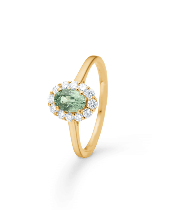 MADS Z PASTELLO ELEGANTE RING I 14 KARAT GULD MED GRØN SAFIR - 1546003