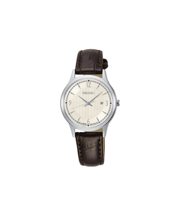 SEIKO UR DAME STÅL MED BRUN LÆDERREM OG BEIGE SKIVE - SXDG95P1