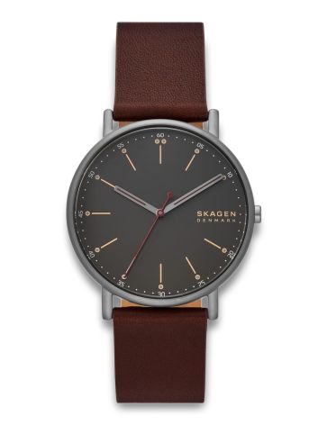 SKAGEN NUBUCK UR HERRE I STÅL MED BRUN LÆDERREM - SKW6860