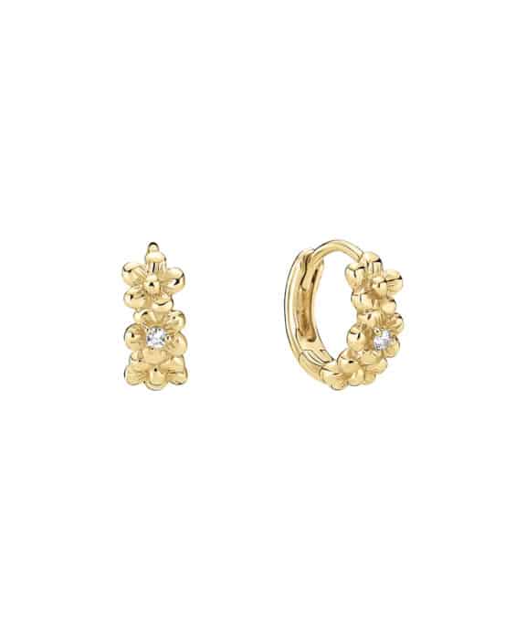 LUND COPENHAGEN CREOLER ØRERINGE BLOMST I 8 KARAT GULD MED DIAMANT - 3091365-0,04
