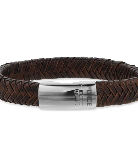 SCROUPLES FORCE ARMBÅND I BRUN LÆDER MED STÅL LÅS 21 CM - 03941A,M
