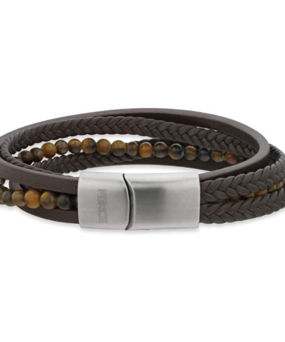 SCROUPLES FORCE ARMBÅND MULTI RÆKKET MED TRÆ OG LÆDER 21 CM - 04331A,M