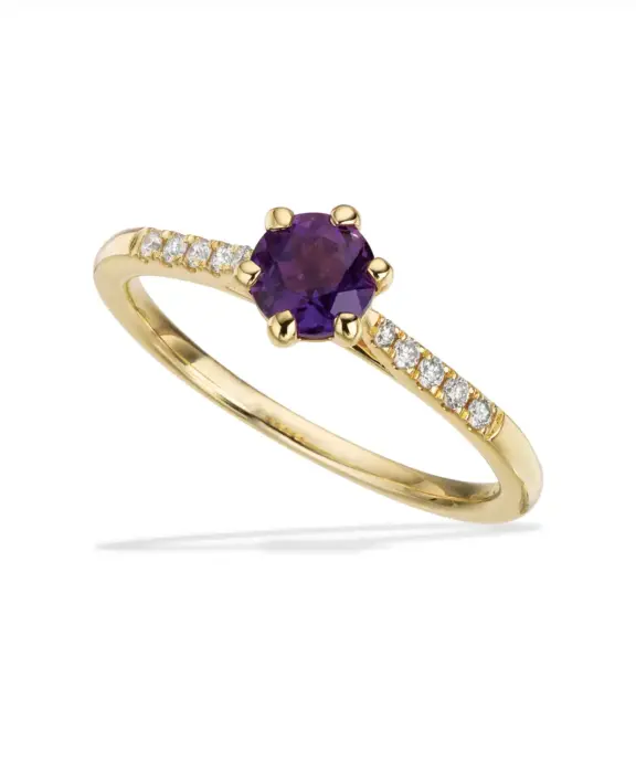 SCROUPLES RING 14 KARAT MED AMETYST OG BTILLANTER - 714575
